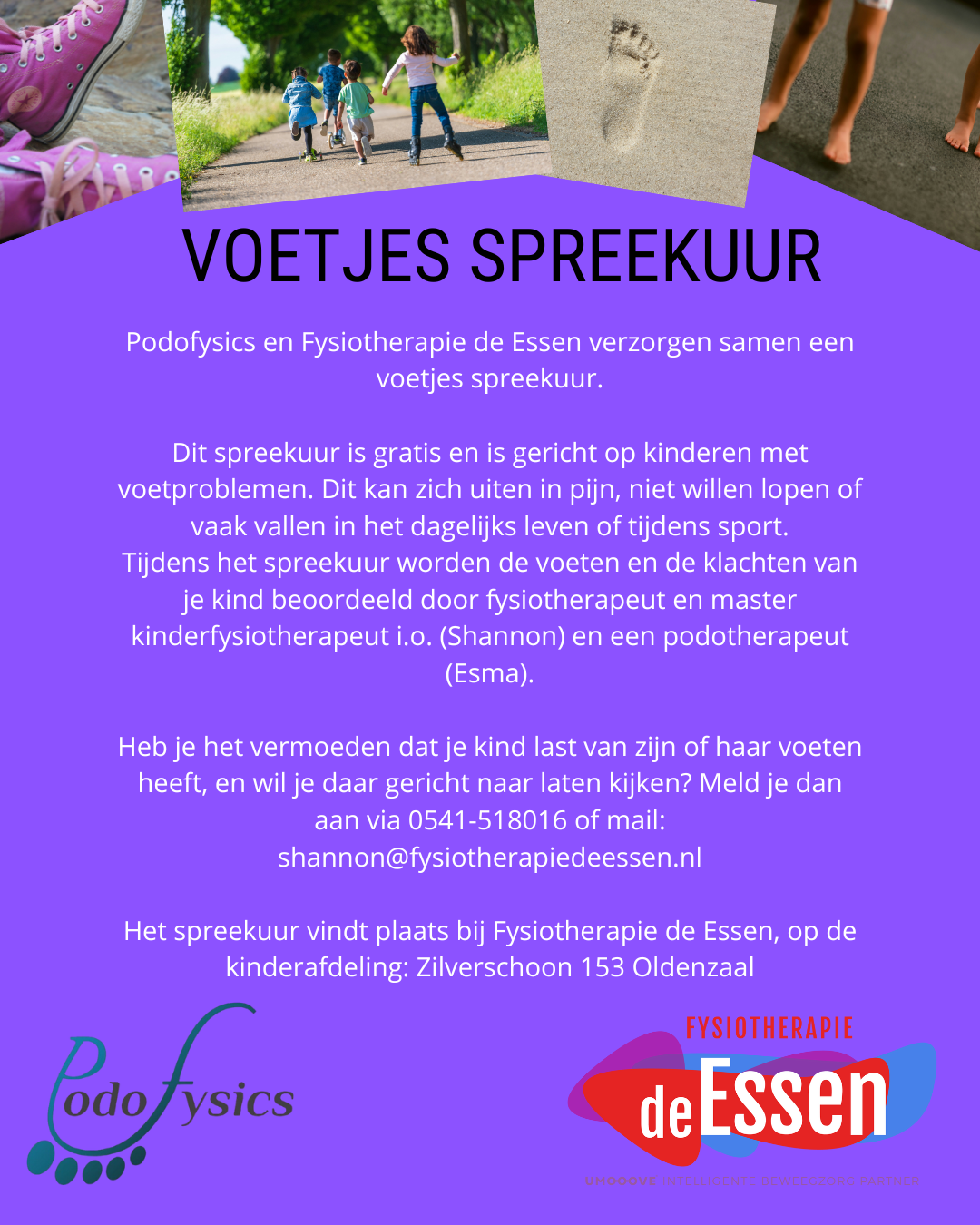 Voetjes spreekuur van PodoFysics en Fysiotherapie de Essen